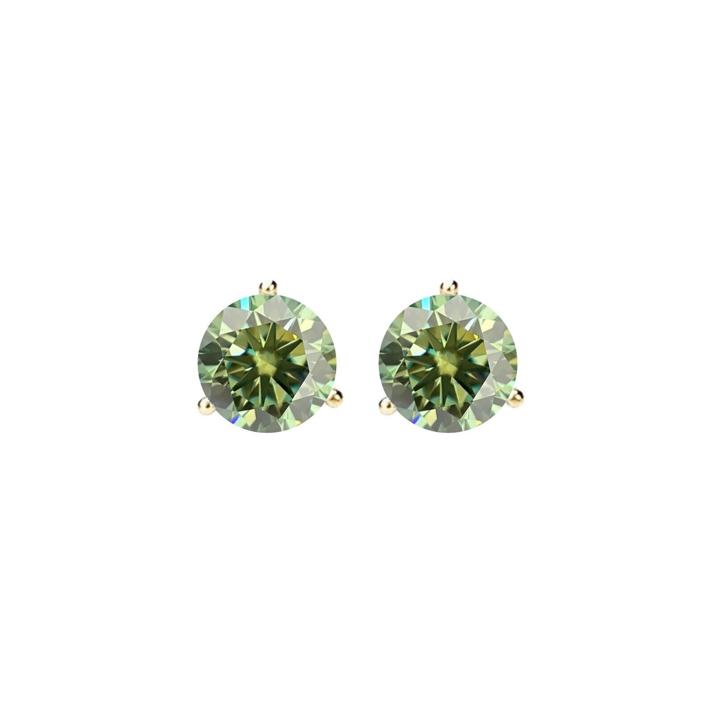 14K Gold GRA CertifiedD-VVS1 Green Moissanite ScrewBack Stud Earrings