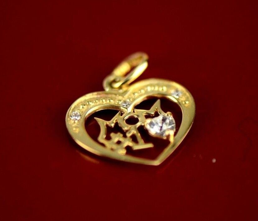 14k  Yellow Gold Mom Heart CZ Pendant