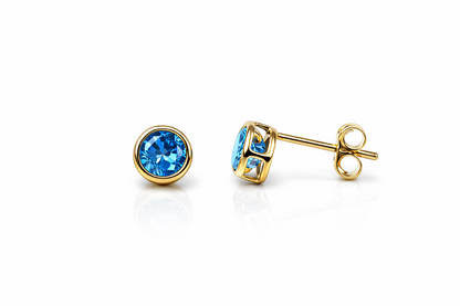 14K Round Bezel Set 4mm Yellow Gold Birthstone Earrings