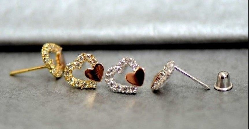 14K White or Yellow Gold Heart Shape CZ Stud Earrings