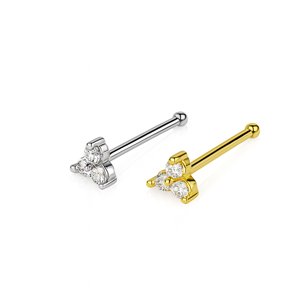 14k Yellow or White Gold CZ Nose Piercing Stud