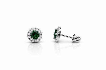 14k White Gold Halo Stud Earrings with Screw  Back