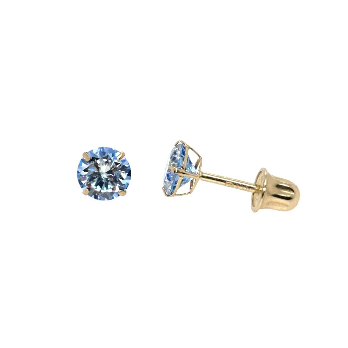 14K Gold GRA Certified D-VVS1 Ocean Blue Moissanite Screw Back Studs Earrings