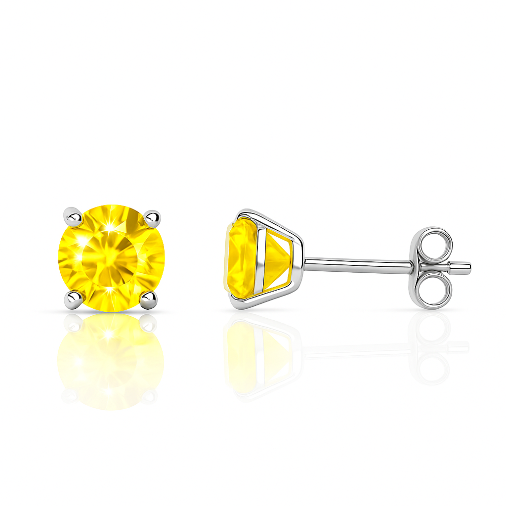 14K Solid White Gold 4mm Round Birthstone Stud Earrings with Push Back