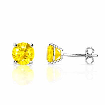14K Solid White Gold 4mm Round Birthstone Stud Earrings with Push Back