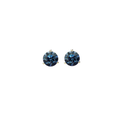 14K Gold GRA CertifiedD-VVS1 Blue Moissanite Martini PushBack Stud Earrings