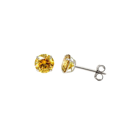 14K Gold GRA Certified D-VVS1 Round Yellow Moissanite Push Back Studs Earrings