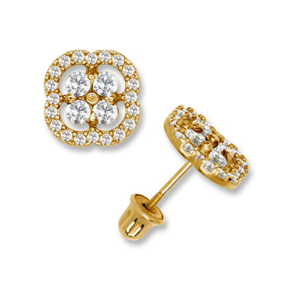 14K Yellow & White Gold CZ Squared Screw Back Stud Earrings for Women