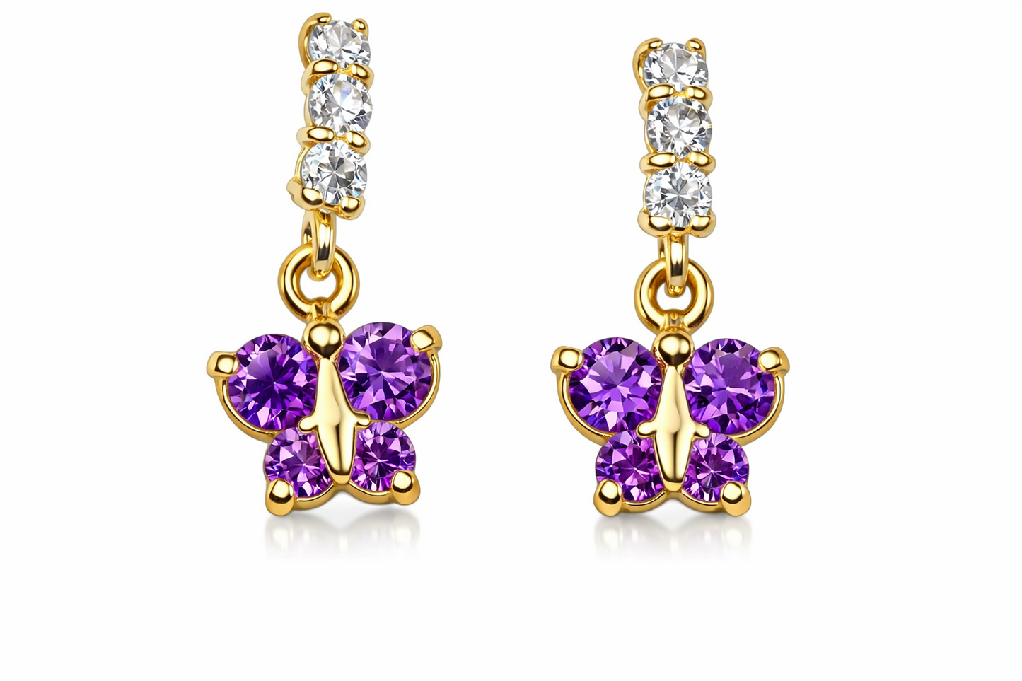 14K Yellow Gold Birthstone Butterfly Dangle Earrings