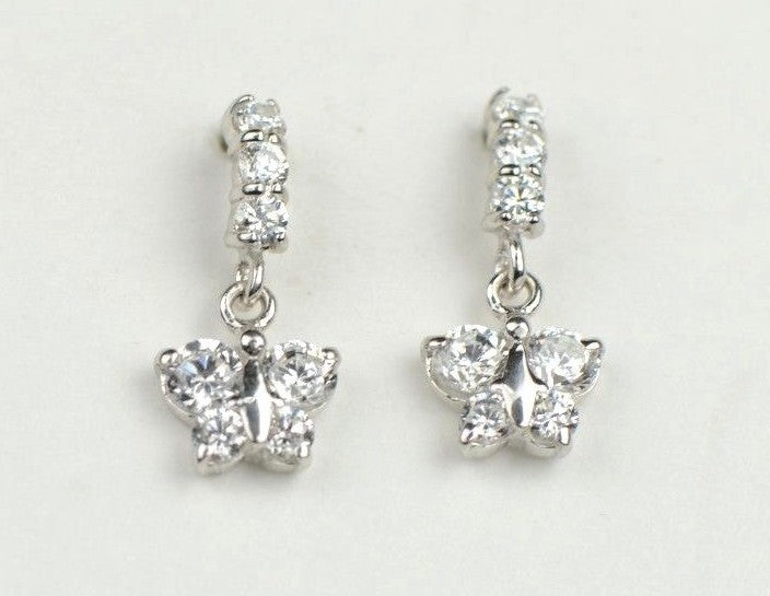 14K White Gold Birthstone Butterfly Dangle Earrings