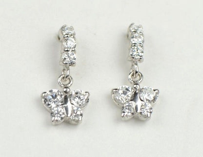 14K White Gold Birthstone Butterfly Dangle Earrings