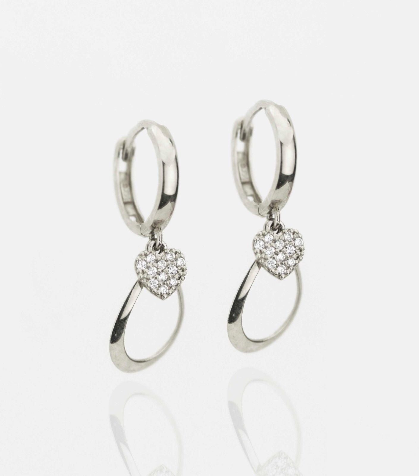 14k Yellow / White Gold Dangle CZ  Huggie Earrings