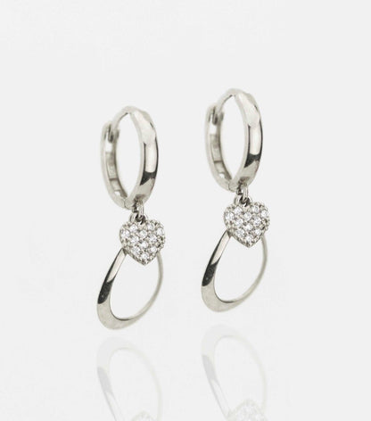 14k Yellow / White Gold Dangle CZ  Huggie Earrings