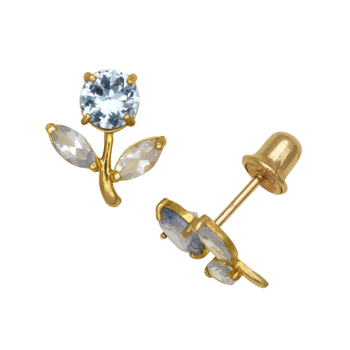 14k Yellow Gold CZ Flower Birthstone Stud Screw Back Earrings