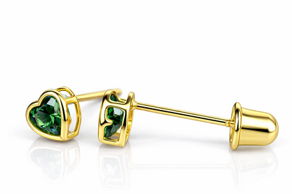 14K Yellow Gold Heart Shaped 3mm x 3mm Stud Earrings for Women