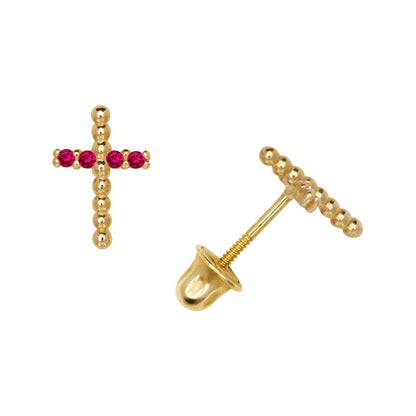 14K Yellow Gold Gorgeous CZ Cross Stud Earrings for Women