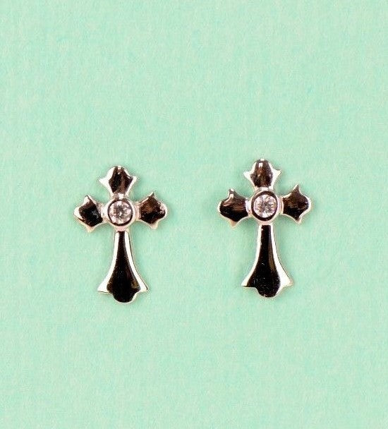 14K White Yellow Gold Cross CZ Earrings
