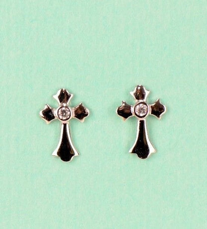 14K White Yellow Gold Cross CZ Earrings