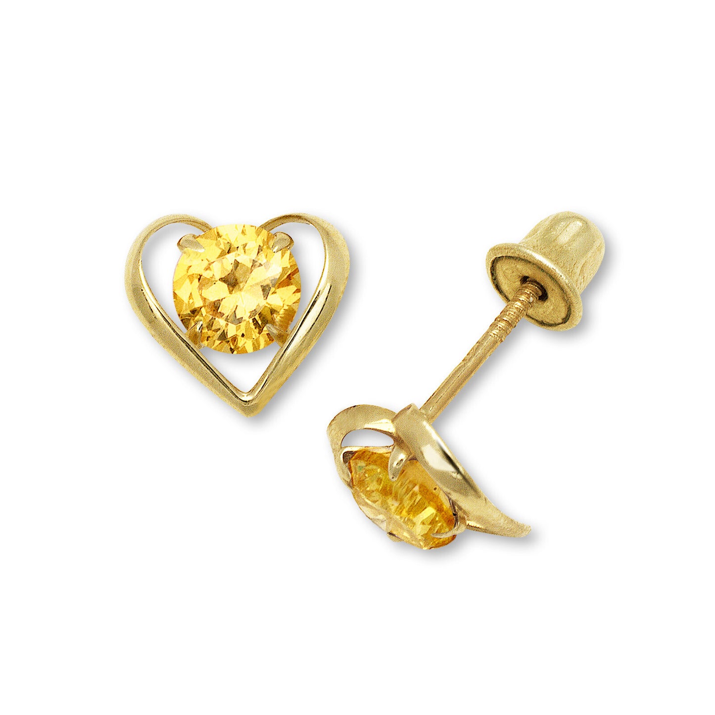 14k Yellow Gold CZ Open Heart Stud Earrings