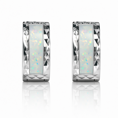14k Yellow Gold White Opal Huggie Hoop Earrings