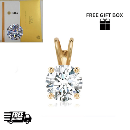 14K Yellow and White Gold GRA Certified D-VVS1 Round Moissanite Pendant