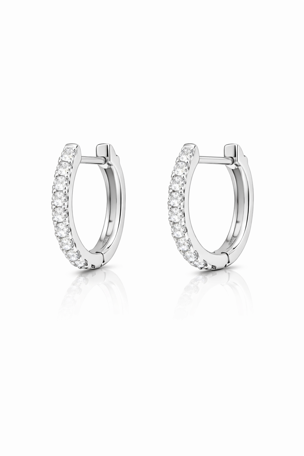 14k White  Gold CZ Birthstones Huggie Earrings