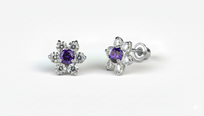 14K White Gold Beautiful Flower CZ Stud Earrings for Women