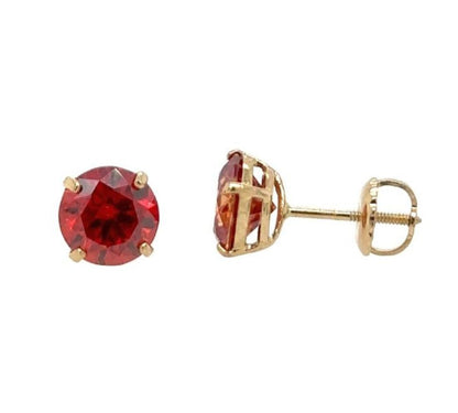 14K Gold GRA Certified D-VVS1 Round Garnet Moissanite Screw Back Studs Earrings