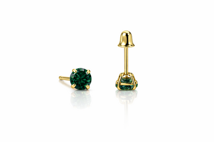 14K Solid Yellow Gold 4mm Round Birthstone screw back Earrings