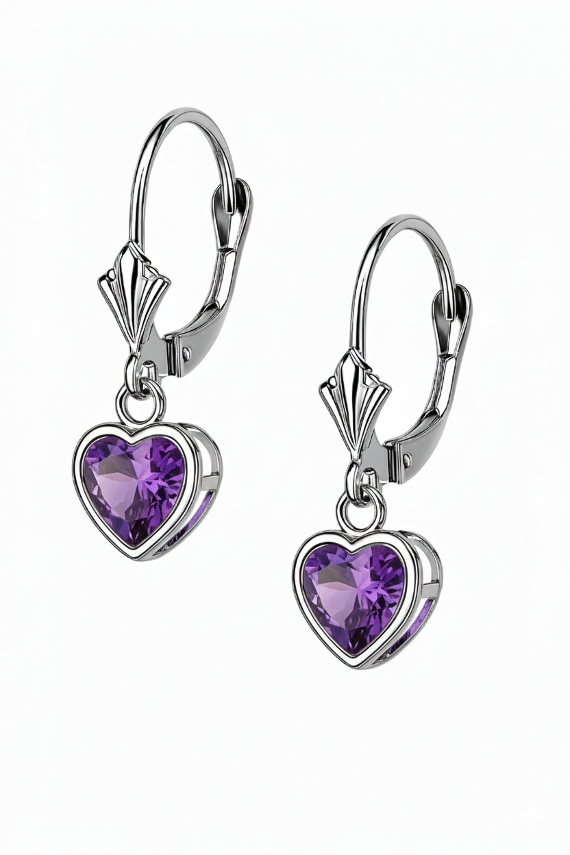 14k White Gold Heart Bezel Birthstone Earrings 6x6 MM