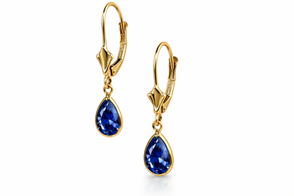 14KYellow Gold Leverback;Birthstone Tear Drop shape Dangle Earrings High Quality