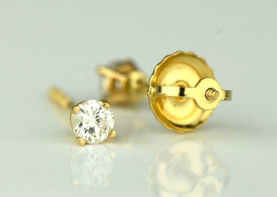 14k Yellow Gold Round Diamond Stud Earring with Screw Back .20 PT TW.