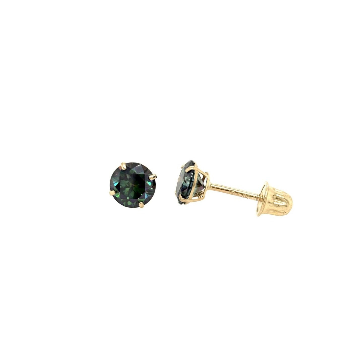 14K Gold GRA Certified D-VVS1 Rainbow Green Moissanite Screw Back Studs Earrings