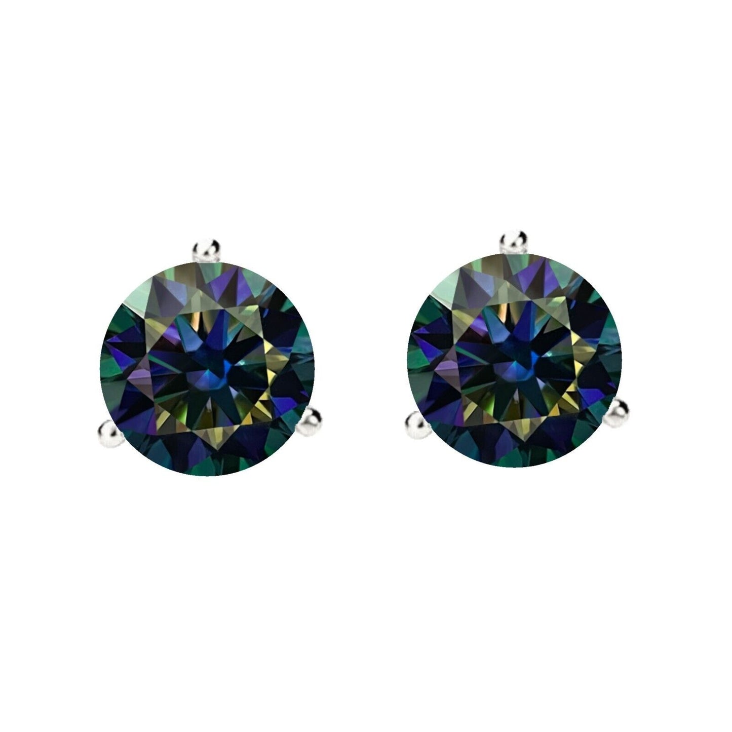 14K Gold GRA CertifiedD-VVS1 Rainbow Blue Moissanite ScrewBack Stud Earrings