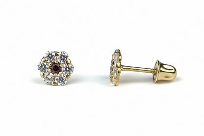 14K Yellow Gold Flower Shaped  Screw Back Stud Earrings for Women