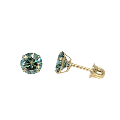 14K Gold GRA Certified D-VVS1 Round Green Moissanite Screw Back Studs Earrings