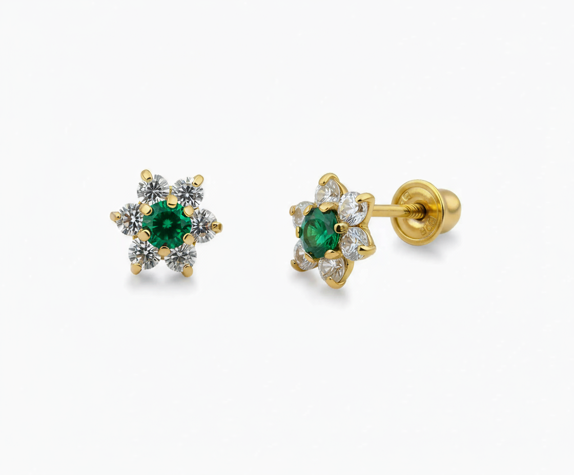 14k Yellow Gold Beautiful Flower Shaped Earrings for Women