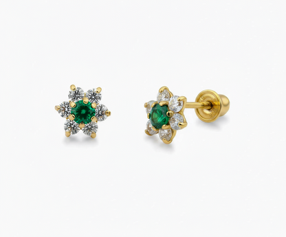 14k Yellow Gold Beautiful Flower Shaped Earrings for Women