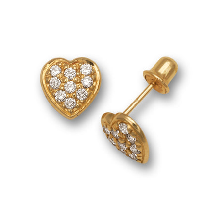 14K Yellow & White Gold Love Heart Clear CZ Stud Earrings for Women
