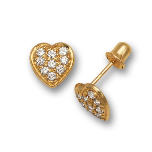 14K Yellow & White Gold Love Heart Clear CZ Stud Earrings for Women