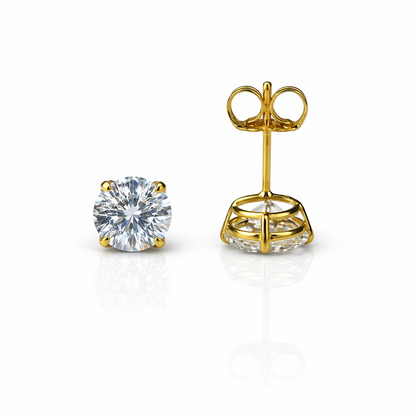 14k Heavy Basket Yellow Gold Round AAA Quality CZ Stud with push back