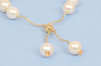 14K Yellow Gold Natural White genuine Pearl Necklace, Bracelet, Earrings Set