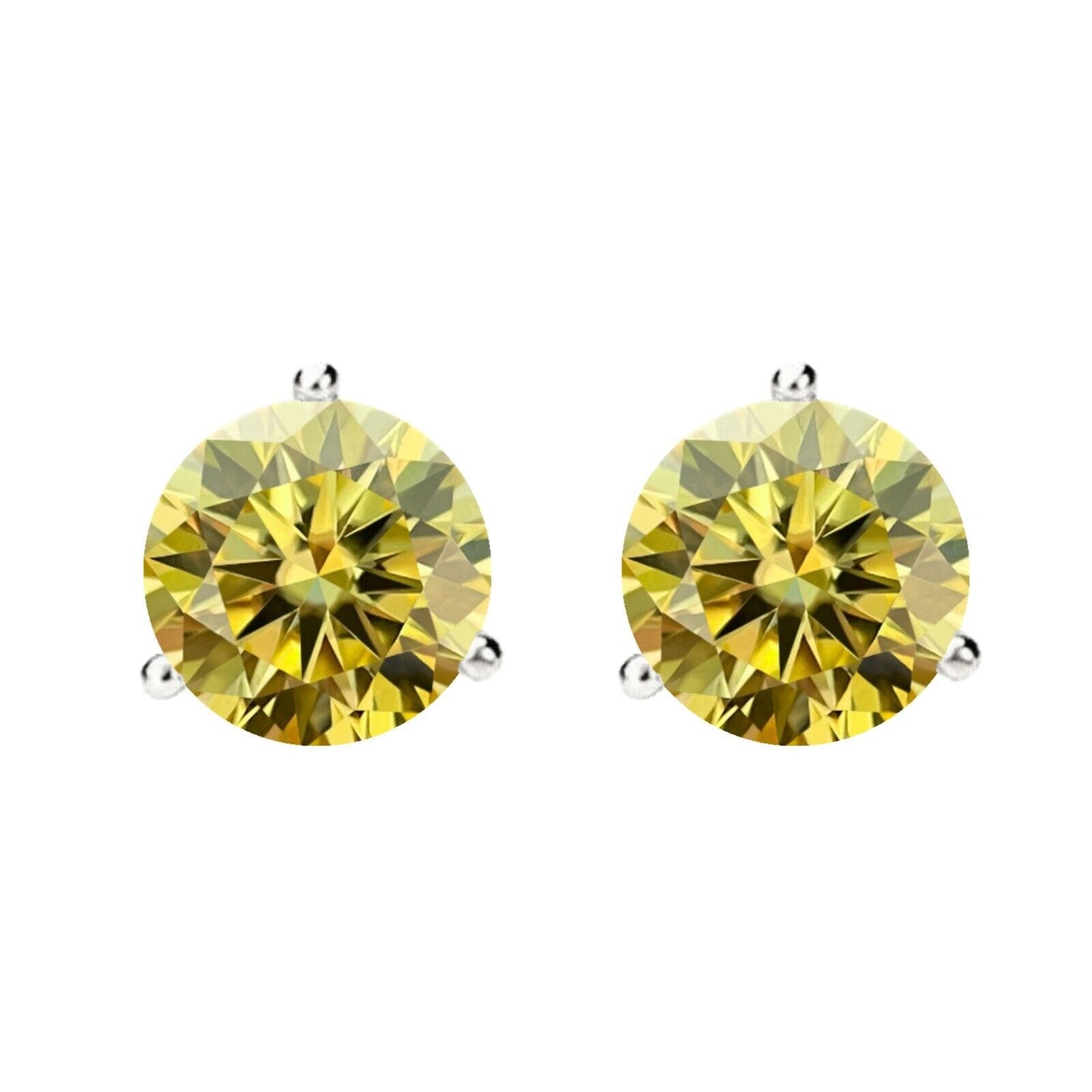 14K Gold GRA CertifiedD-VVS1 Lemon Yellow Moissanite ScrewBack Stud Earrings