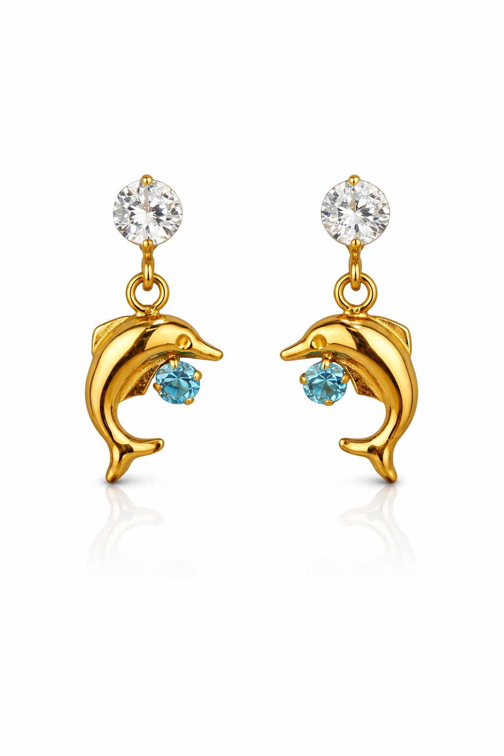 14k Yellow Gold CZ Dolphin Stud Earring