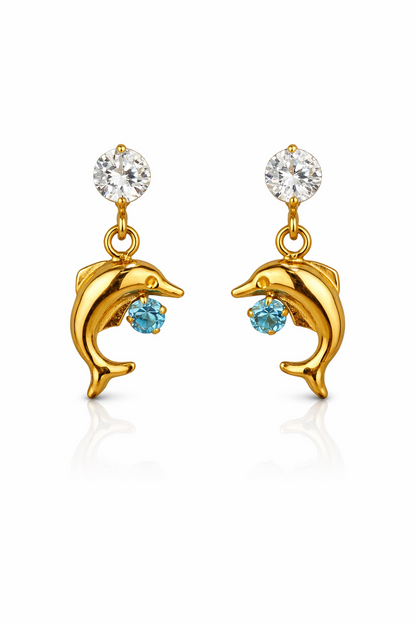 14k Yellow Gold CZ Dolphin Stud Earring