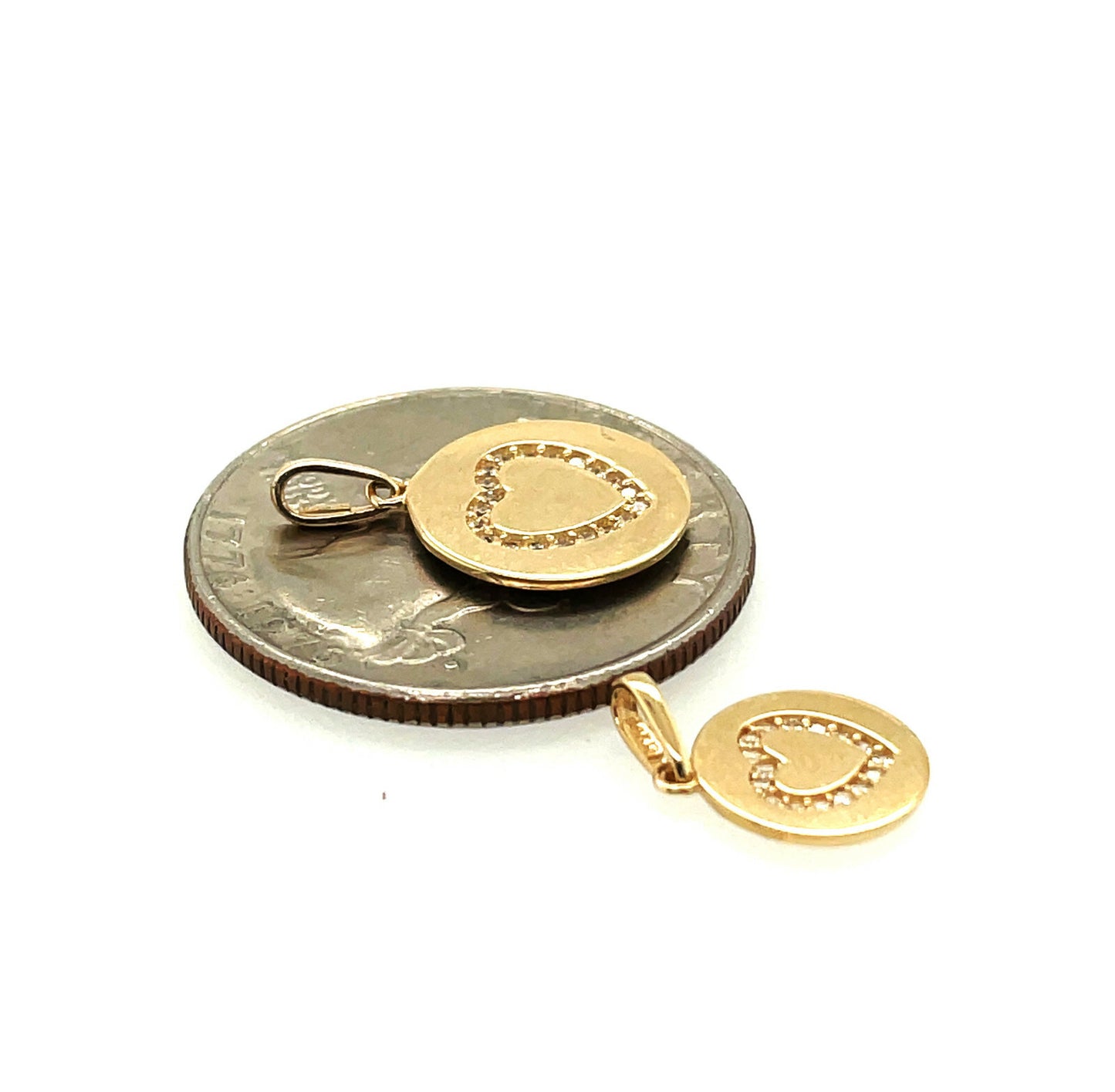 14k Yellow/ White/ Rose Gold Disc Heart CZ Pendant