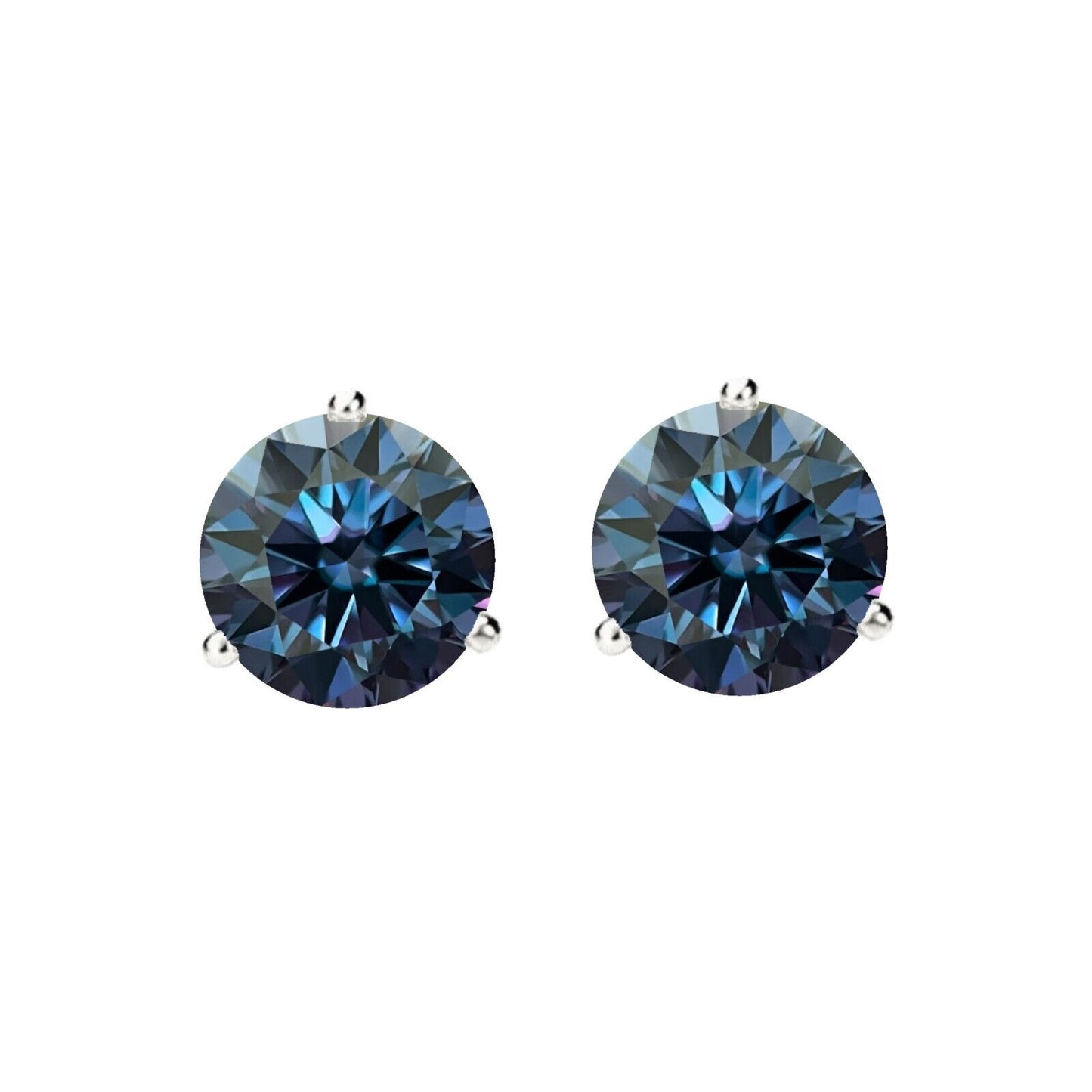 14K Gold GRA CertifiedD-VVS1 Blue Moissanite Martini PushBack Stud Earrings