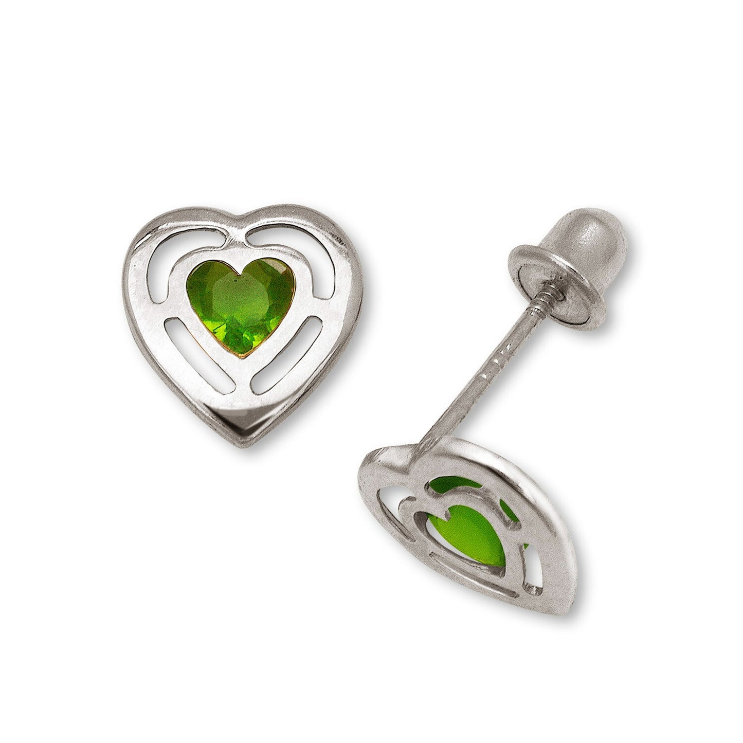 14k Yellow & White Gold CZ Open Heart Stud Earrings for Women