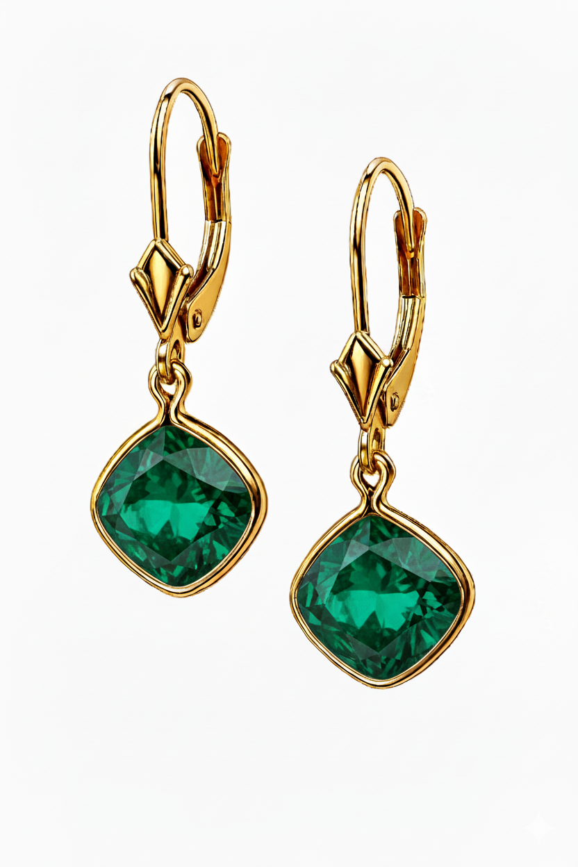 14K Yellow Gold CZ Circle Birthstone Drop Dangle Earrings High Quality