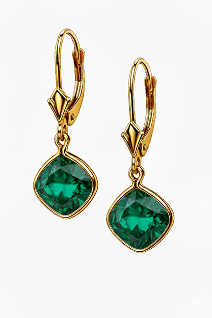14K Yellow Gold CZ Circle Birthstone Drop Dangle Earrings High Quality